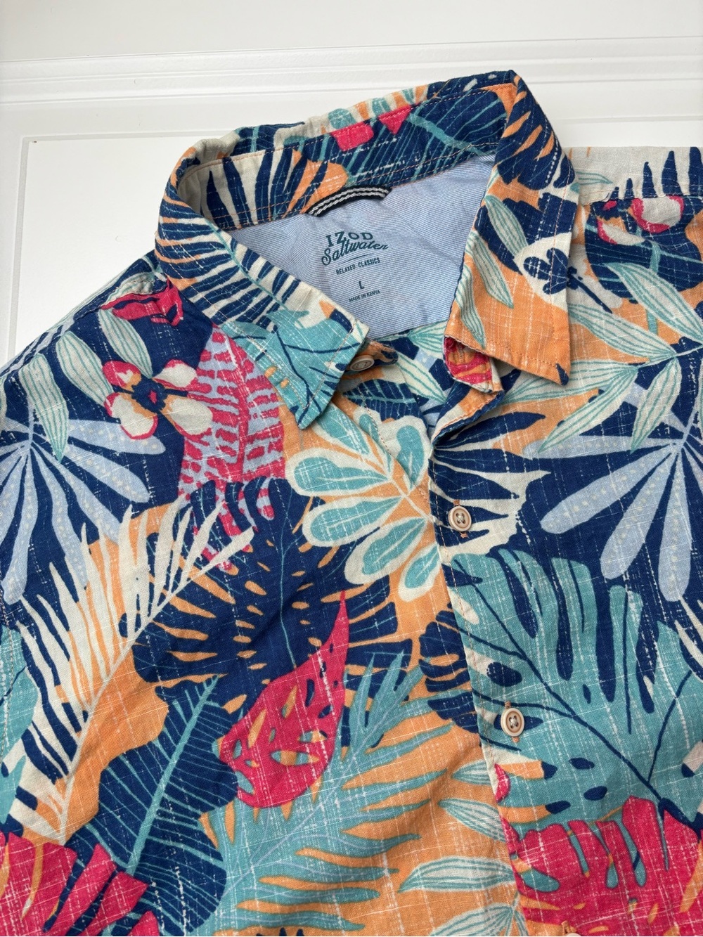Izod Saltwater Hawaiian Tropical Print Button-Down Shirt L